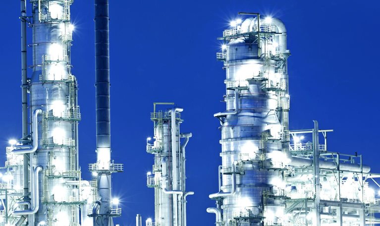 Gleaming chemicals plant