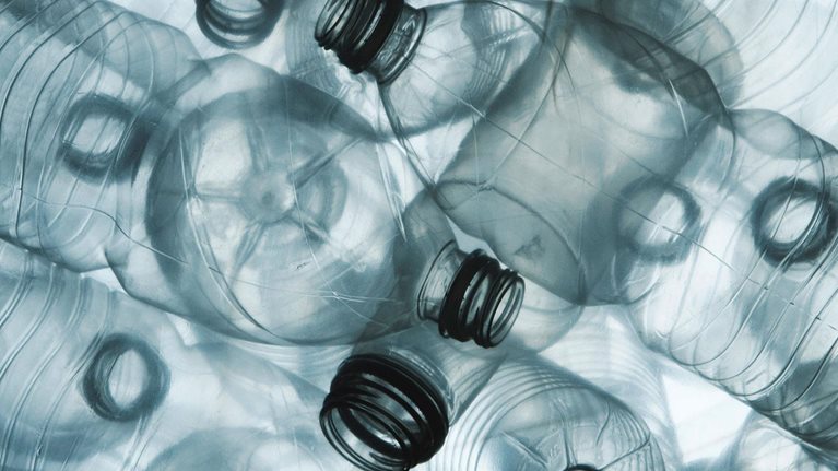 Empty plastic bottles for recycling