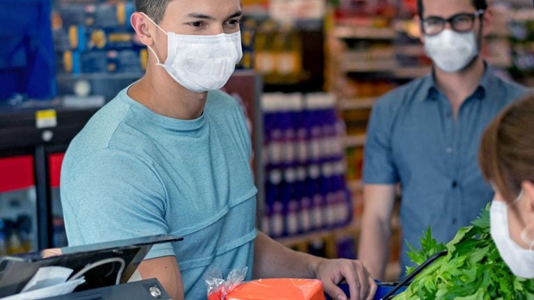 A retail store checkout counter scene