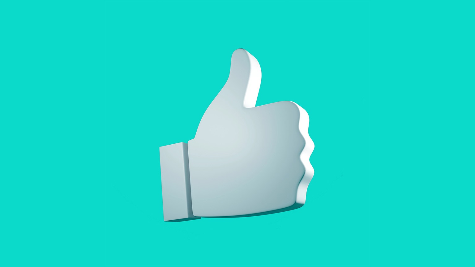 A 3D thumbs up symbol floating against a marine green background.