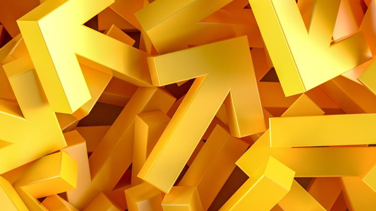 A jumble of yellow arrows pointing in different directions.