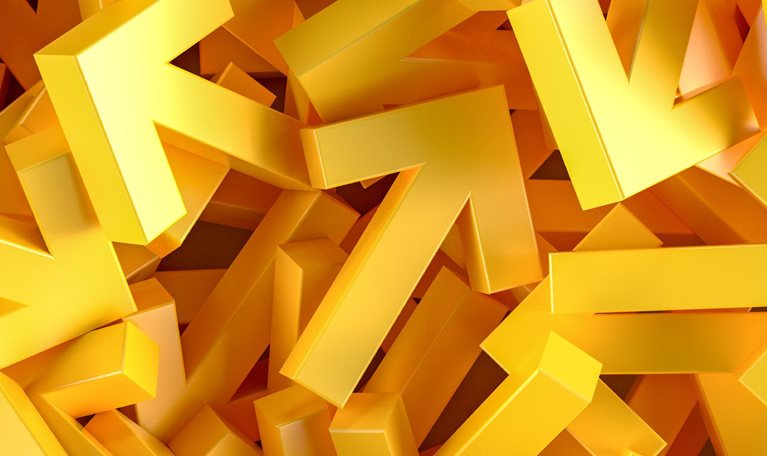 A jumble of yellow arrows pointing in different directions.