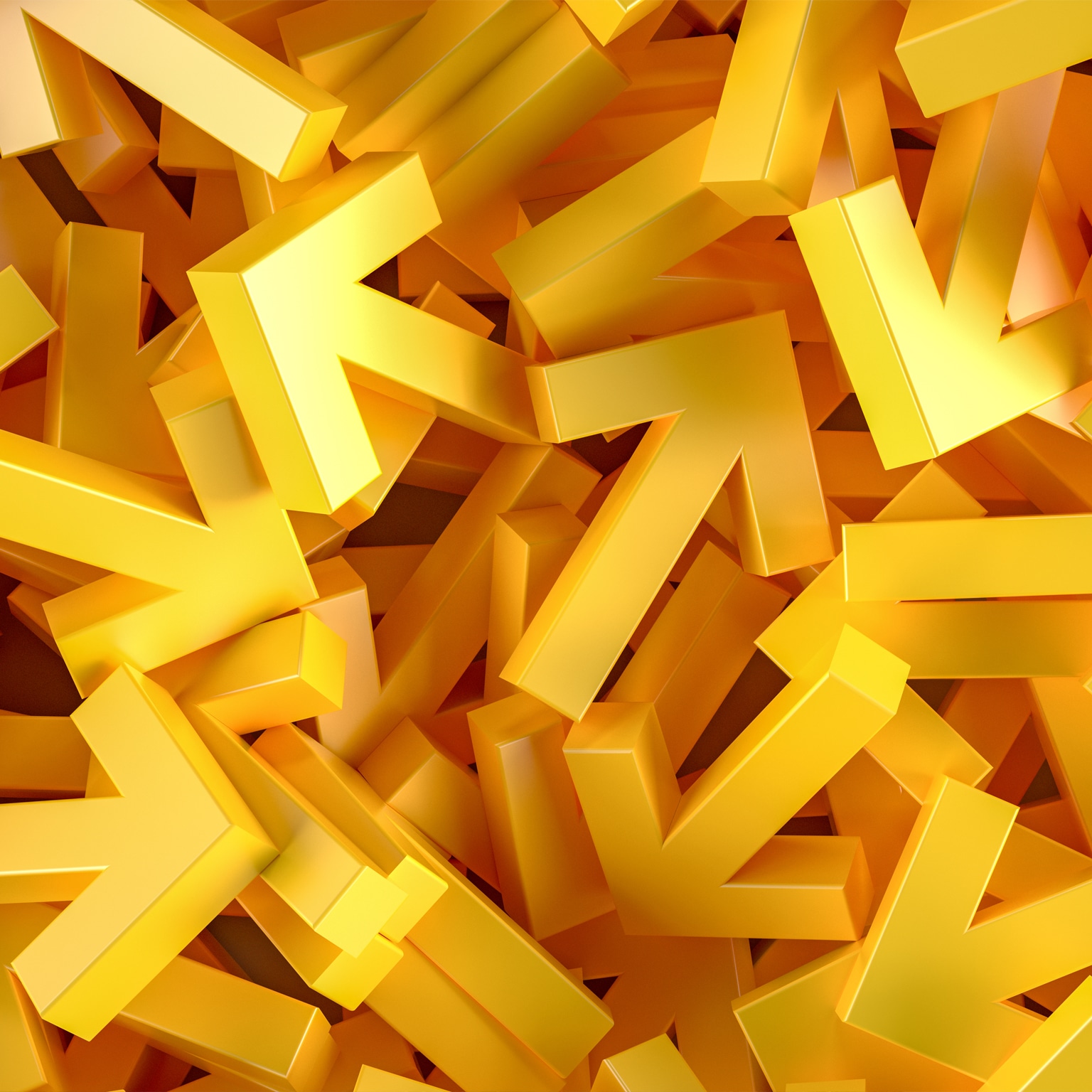 A jumble of yellow arrows pointing in different directions