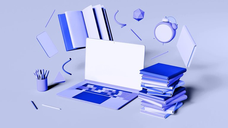 Computer generated image of a laptop and other school supplies