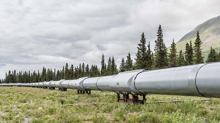 Landscape panorama of a pipeline in the summer
