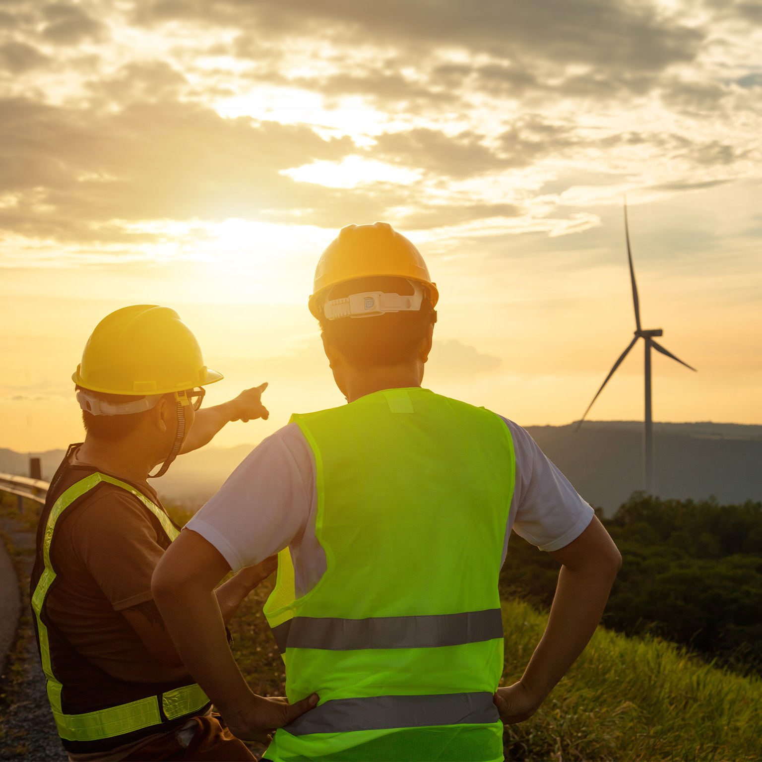 Two engineers discussed the plan for the maintenance of wind turbines and checking wind direction.