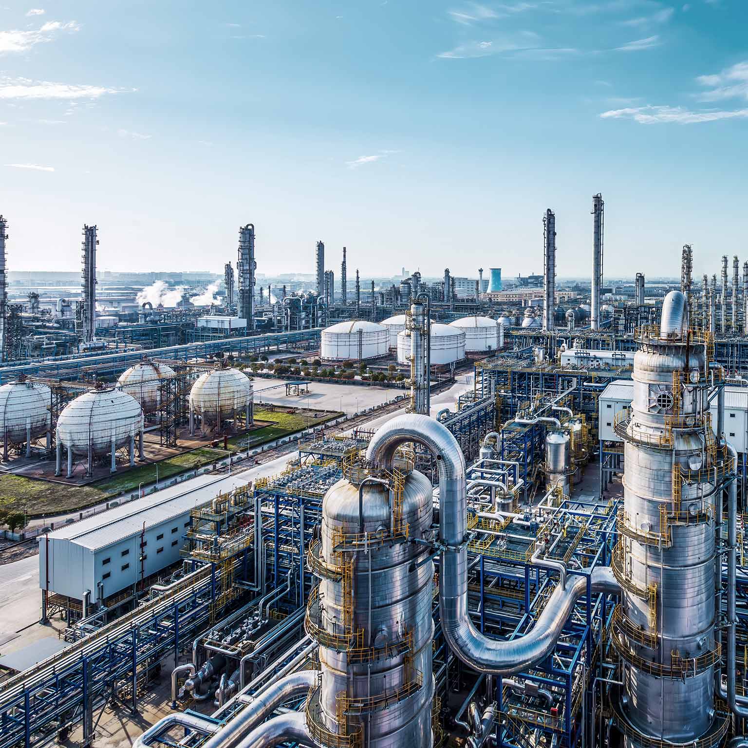 Chemical plant refinery industrial equipment background