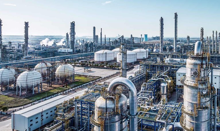 Chemical plant refinery industrial equipment background