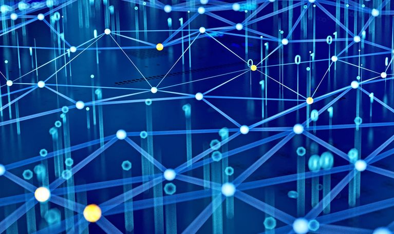 Abstract digital network with glowing nodes and connections