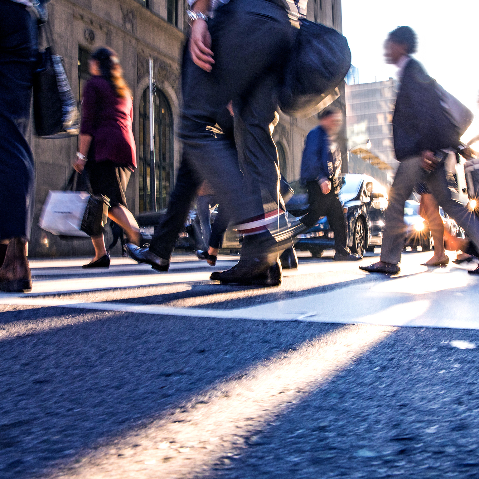 Crosswalk, people crossing in downtown