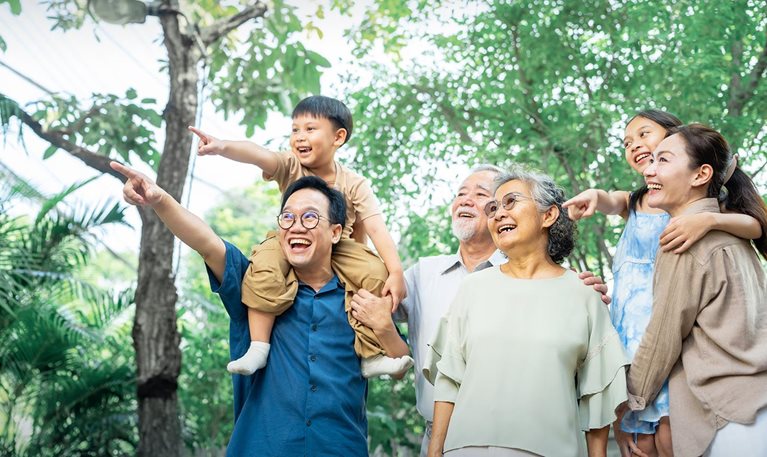Asian family spending time together at home.