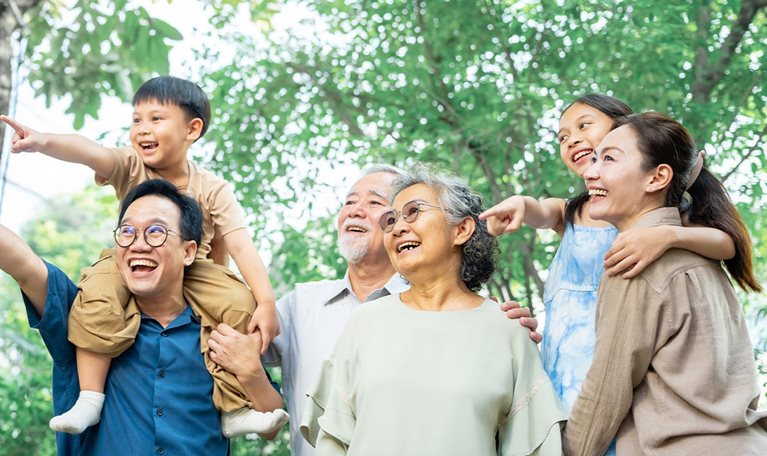 Asian family spending time together at home.