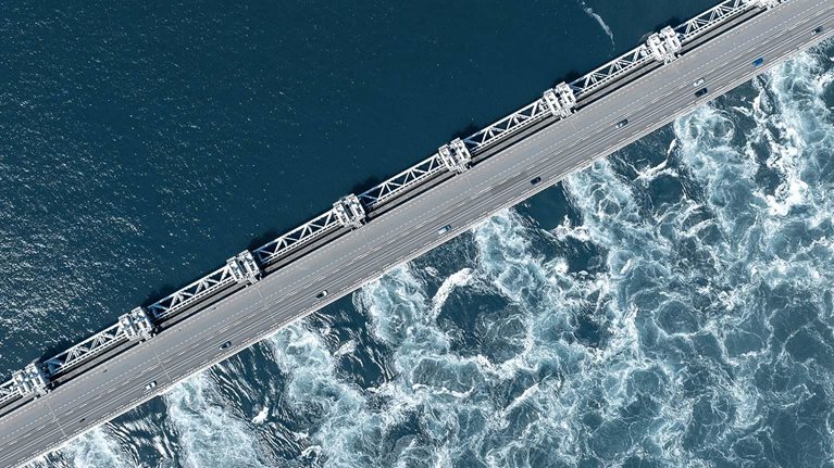 Aerial View of Oosterscheldekering Storm Surge Barrier, Netherlands