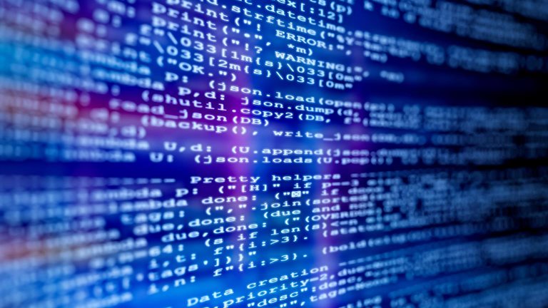 Computer Code On Screen With Abstract Digital Background