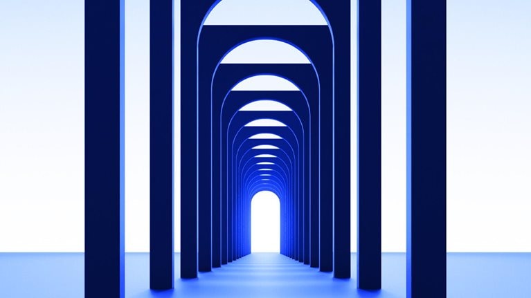 Concentric gate images in a blue background