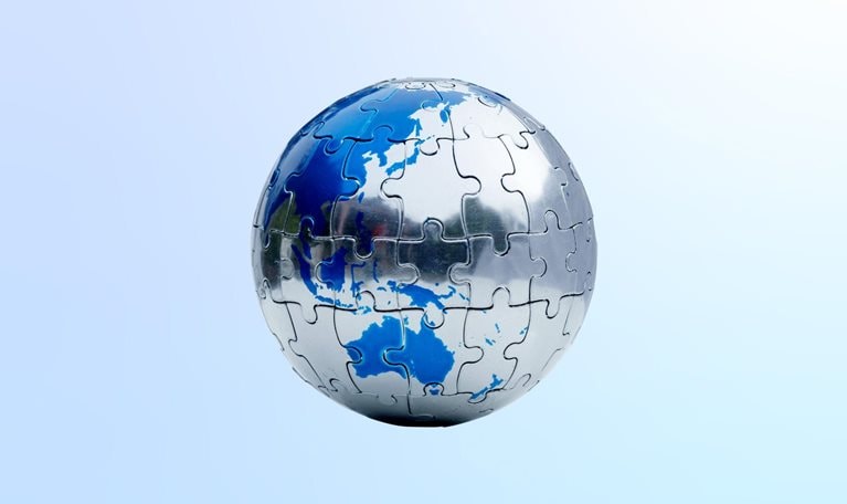 Northeastern hemisphere of a 3-D globe puzzle