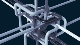 Digital picture with colorful pipes network system converging in a place from different directions.