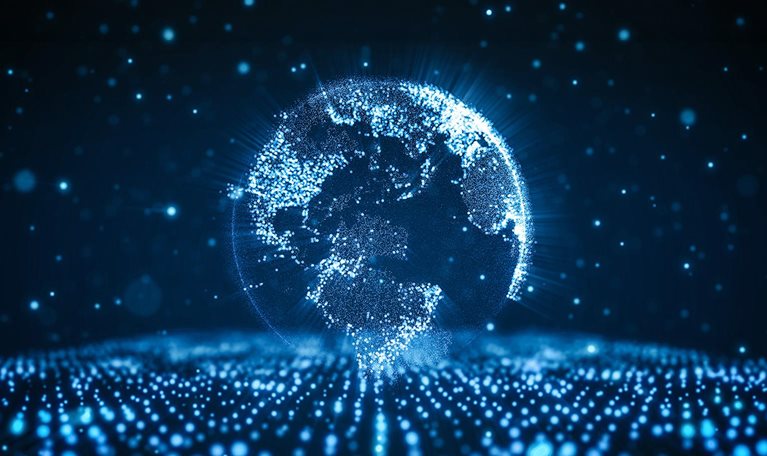 Planet Earth in Digital Space. Abstract Technology Concept.