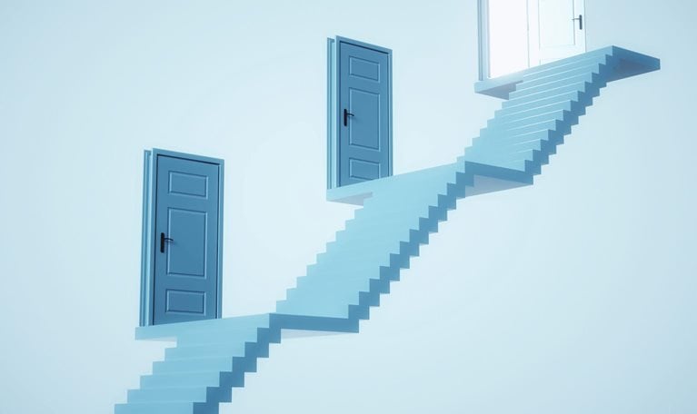 Staircase, landing, and doors