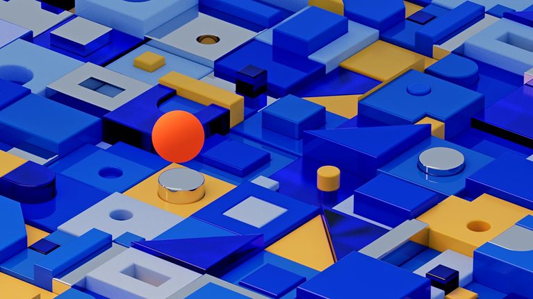 Bright blue and yellow shapes creating an interesting pattern