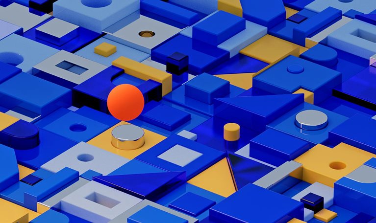 Bright blue and yellow shapes creating an interesting pattern