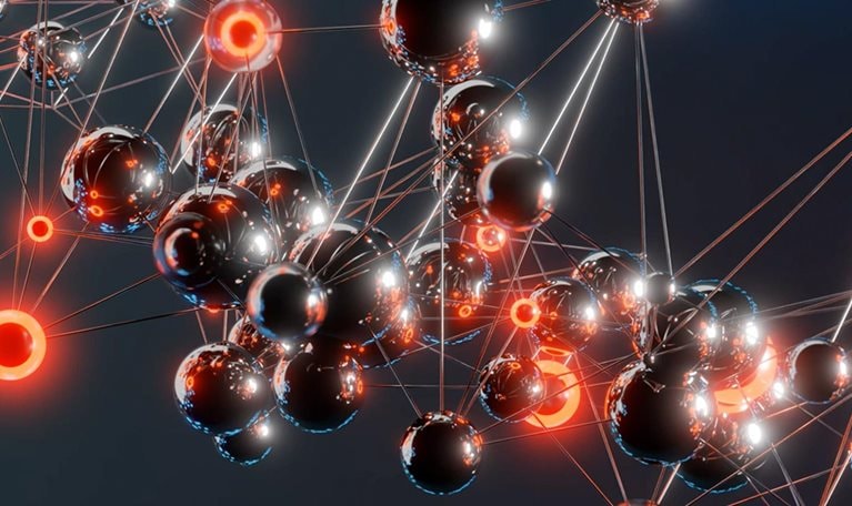 Abstract geometrical background with lines and dots.