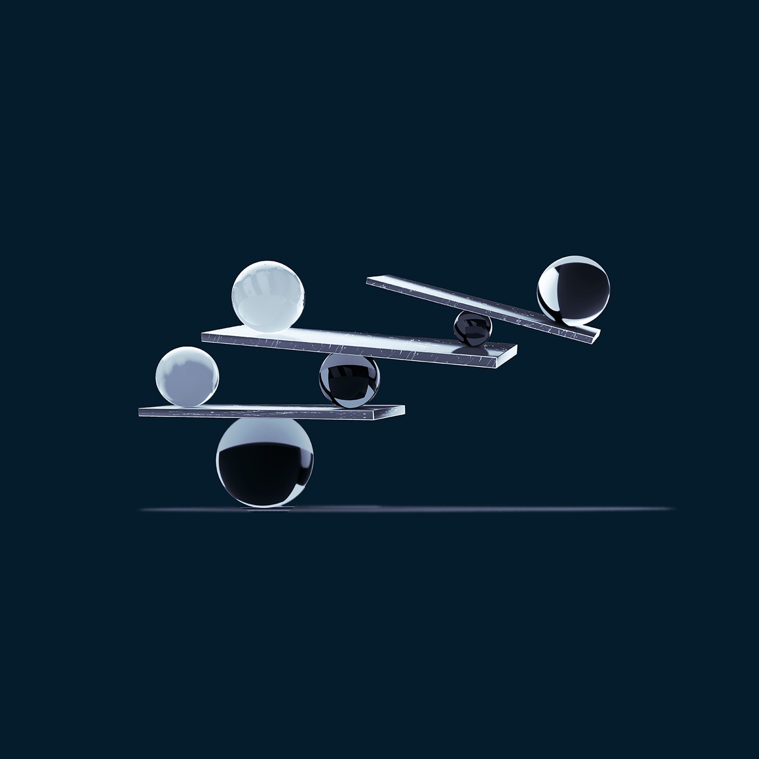 coloured glass spheres balanced on metalic beams forming a complex structure - stock photo