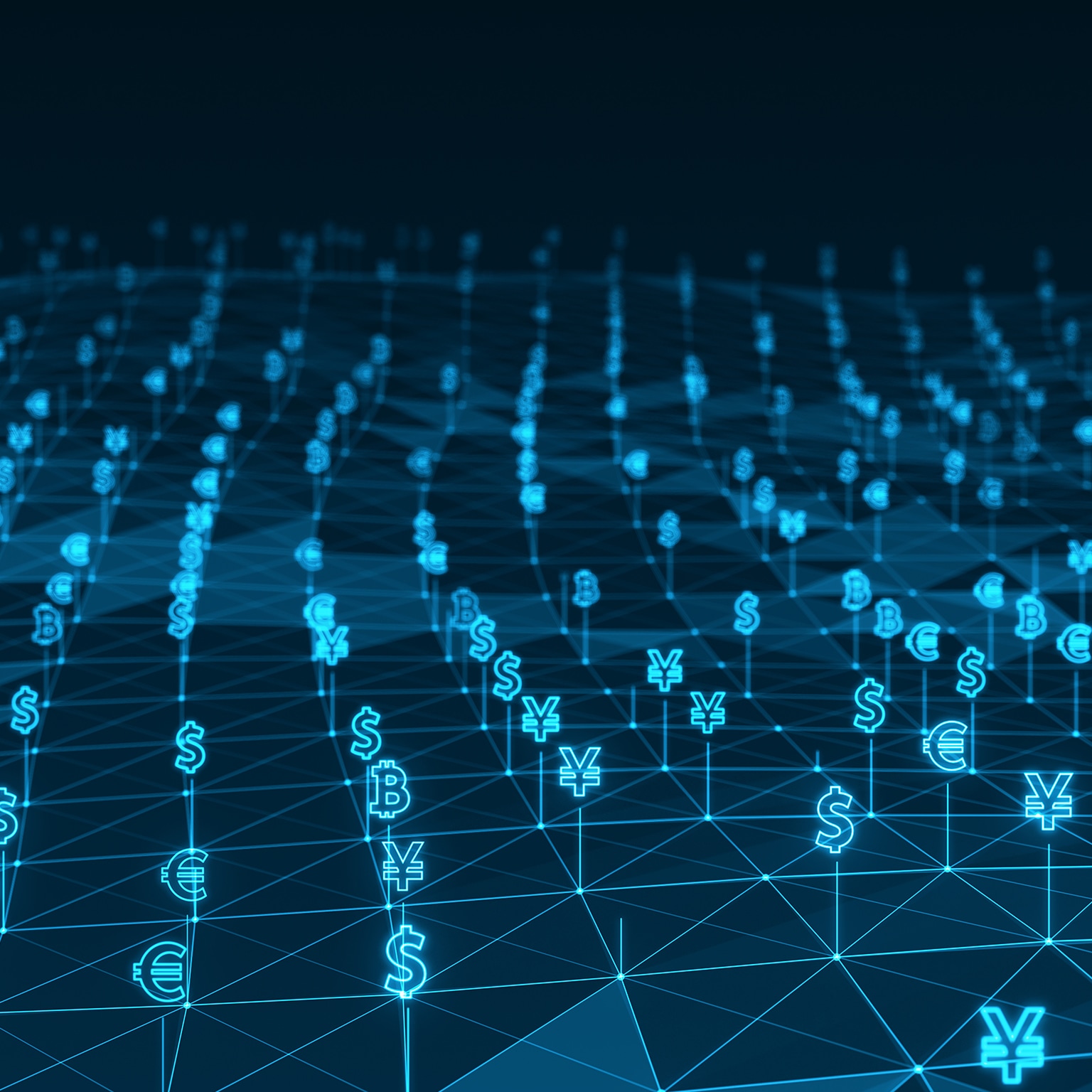 Blue digital money icon and network connection linked to futuristic line abstract technology background concept