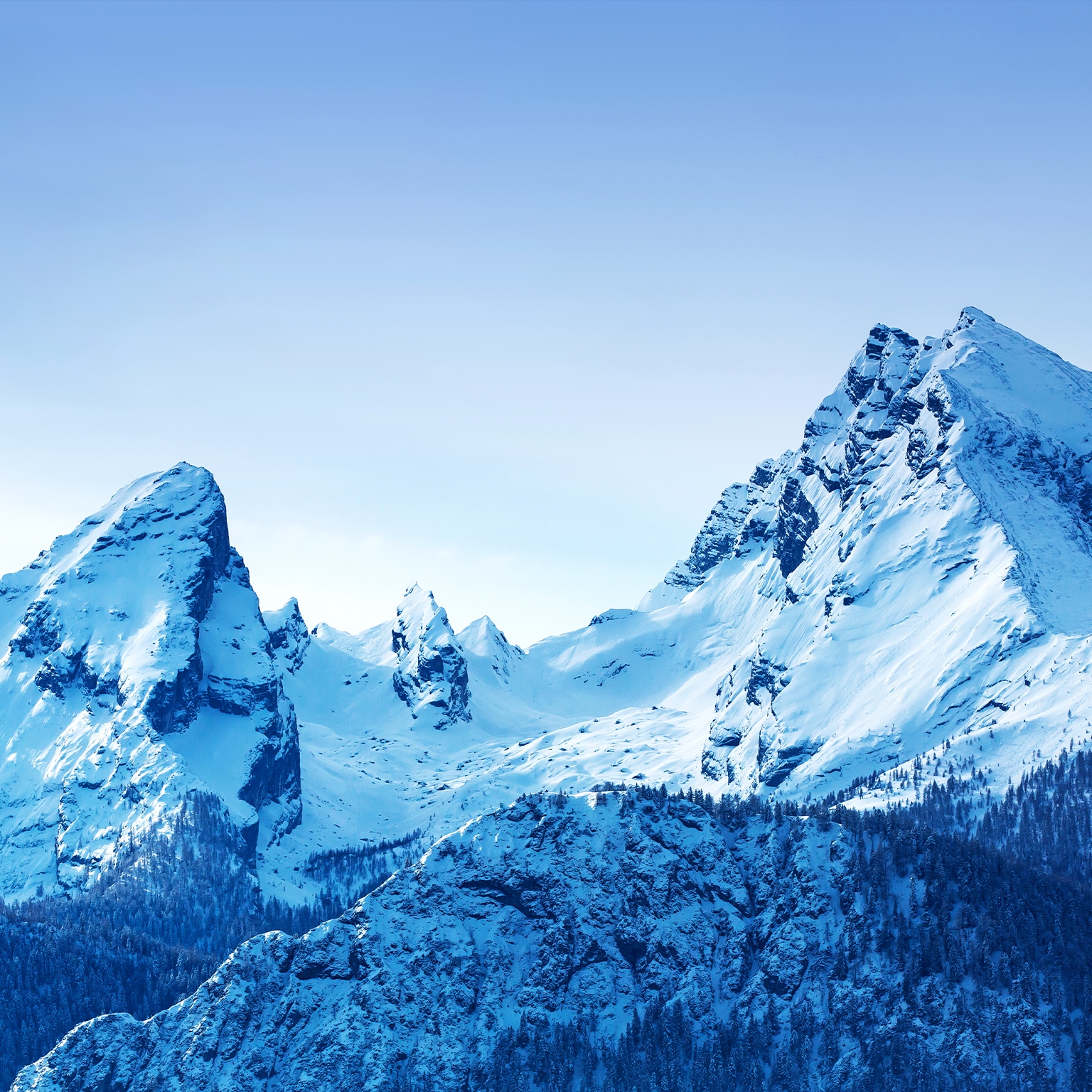 Snowcapped Mount Watzmann in the Berchtesgadener Land, Bavaria/ Germany