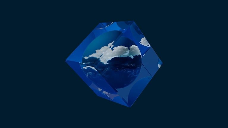 globe floating in cube floating on background illustration