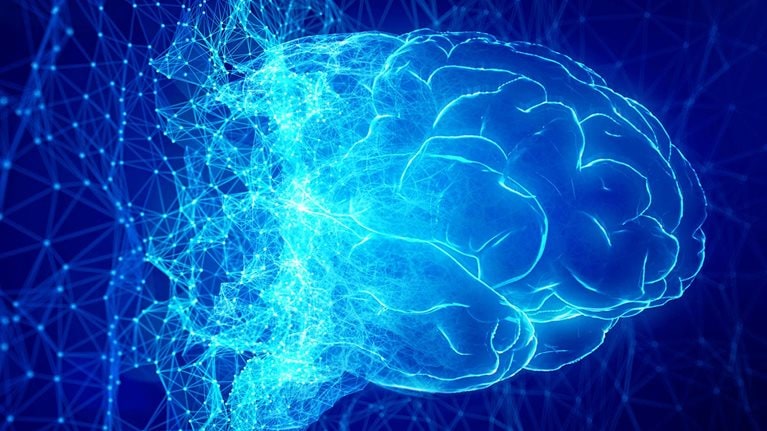 Abstract AI brain made by low poly wireframe network