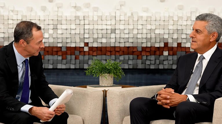 Drew Ungerman and Sam Hazen sitting in conversation