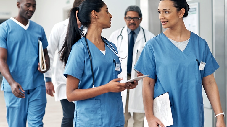 Nurses in a hospital corridor