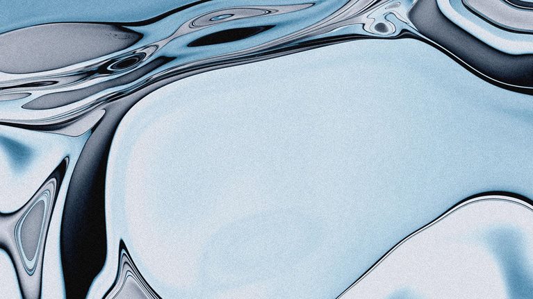 Abstract transparent water blob bubbles on blue black background.