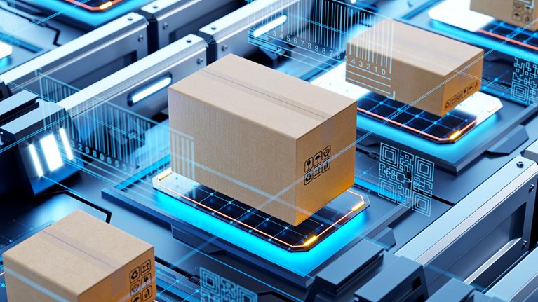 Boxes on automated scanning line for shipping