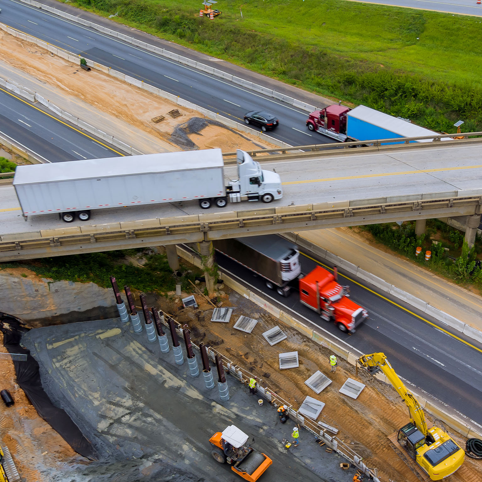 Repair site on the under renovation bridge with road under construction in the US