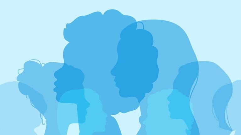 Womens silhouettes on a modern blue colored background