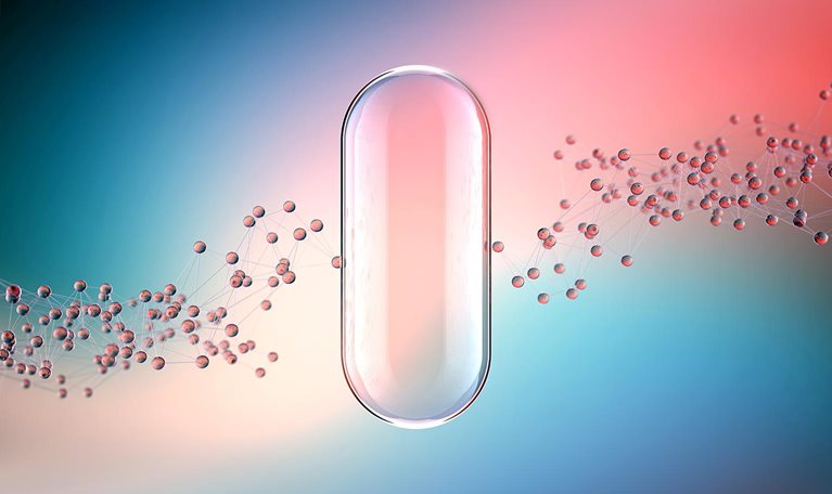 Image of abstract molecular structures in medicine.