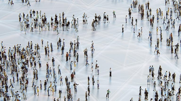 Urban crowd of people from above