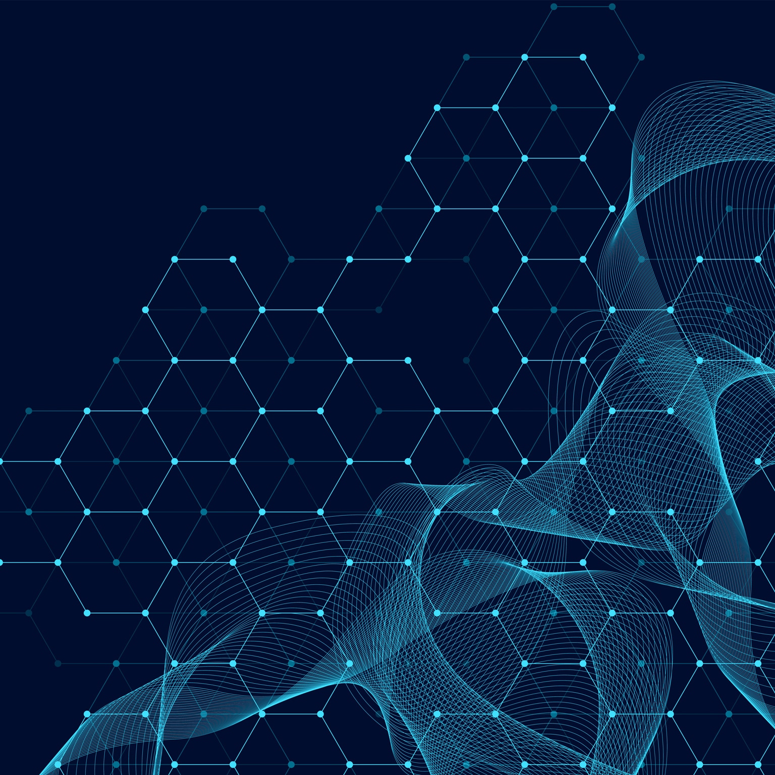 Technology abstract lines and dots connect background with hexagons.