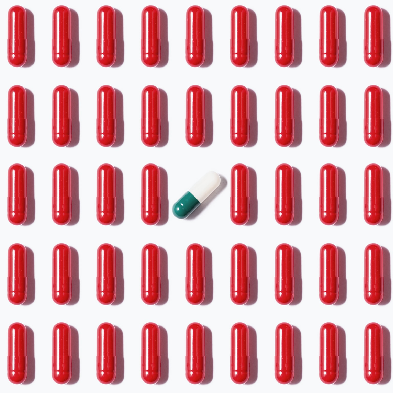 Rows of red gel caps
