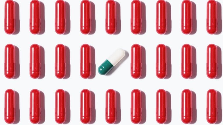 Rows of red gel caps