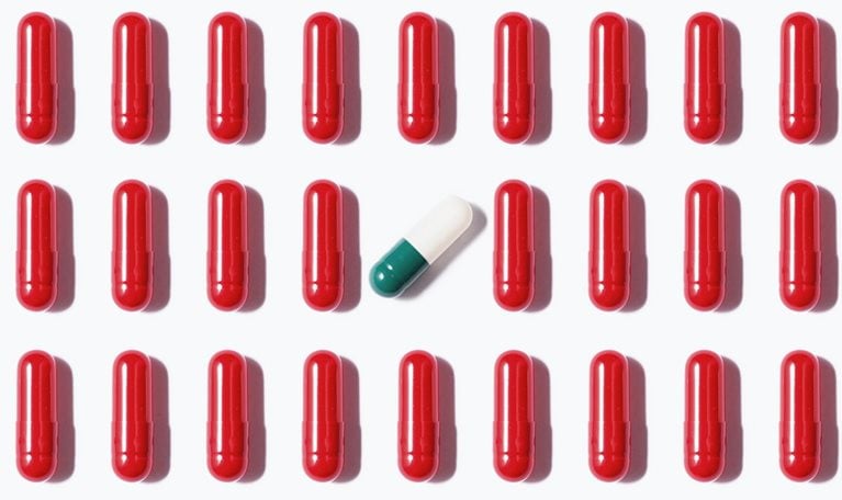 Rows of red gel caps