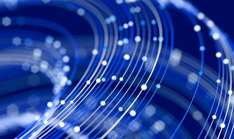 Spheres and their trails representing the flow of information through cyberspace