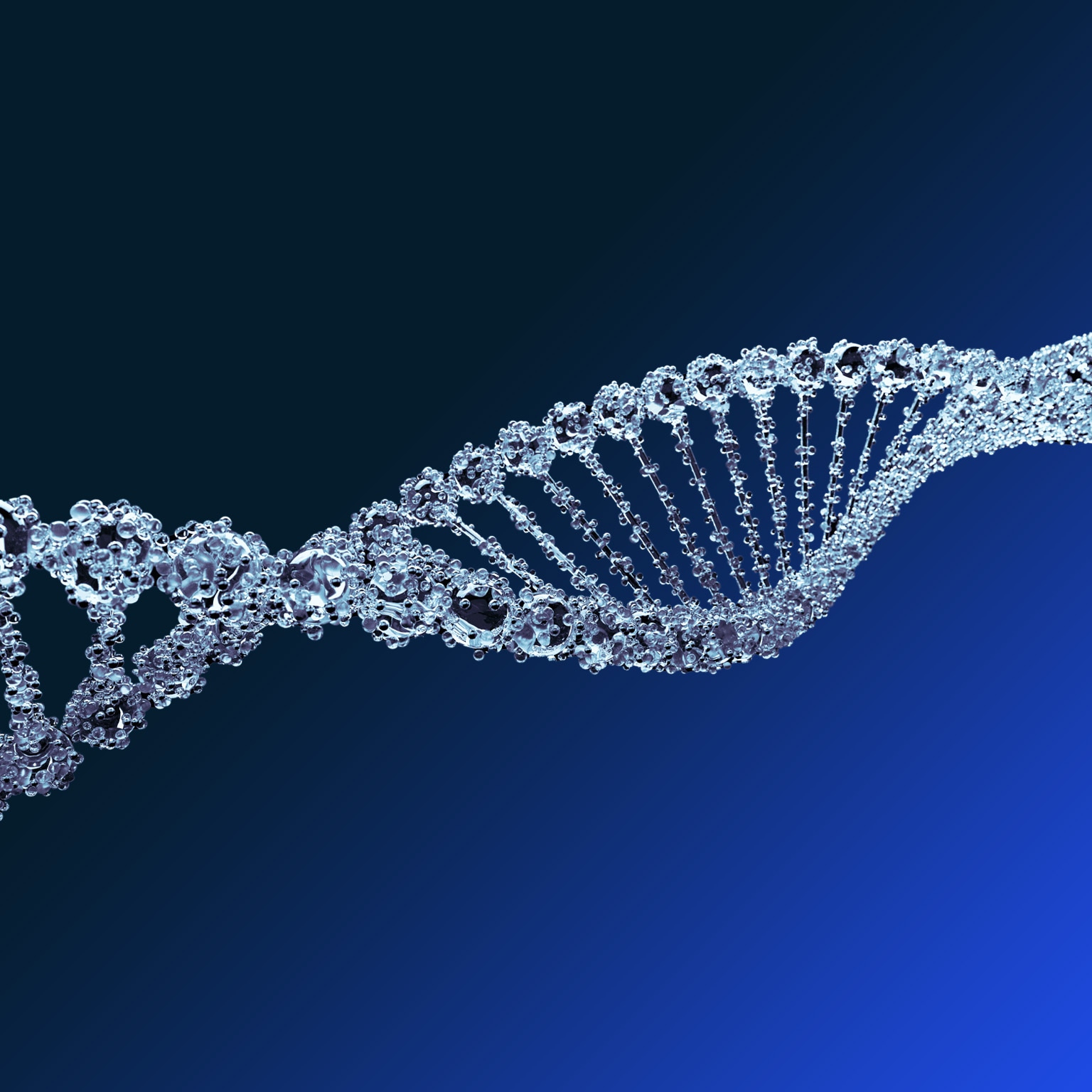 DNA double helix in glass on blue background