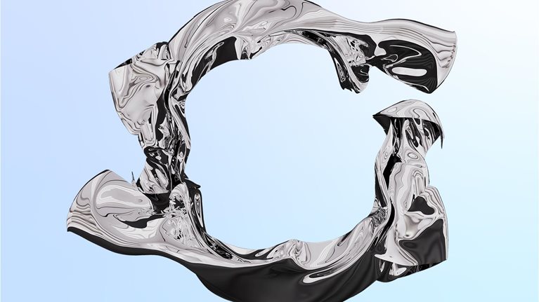 Metallic gray silk fabric with reflective elements, with space for text on a black background. Beautiful abstract 3D pattern, pattern, design.