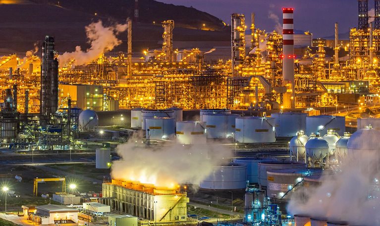 refinery at night - stock photo