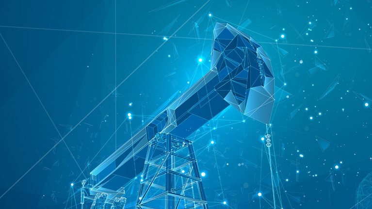 Oil derrick. vector 3d object. mining of minerals. abstract explosion of particles.