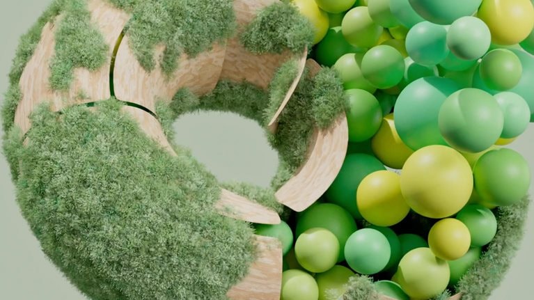 3D animation of a dynamic combination of organic and geometric forms. Connection between nature and data