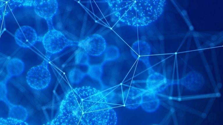 Close-up image of molecular structure and network